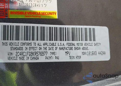 2019 Chrysler Pacifica Touring Plus z USA, uszkodzony, nr VIN 2C4RC1FG9KR576977